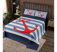 richhome Set copriletto per bambini con ancora, per ragazzi, ragazze, adolescenti, decorazione per la camera da letto, oceano, marina, avventura, costiera, marina, trapuntato, unisex