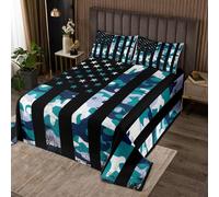 richhome Set copriletto per bambini con bandiera verde mimetica per ragazzi ragazze adolescenti decorazione della stanza stile militare vintage astratto dirompente modello trapuntato copriletto