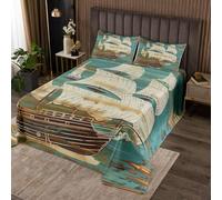 richhome Set copriletto per bambini con barca a vela per letto matrimoniale, copriletto trapuntato per ragazzi e ragazze, decorazione per la camera dei pirati, avventura marina vintage, copriletto