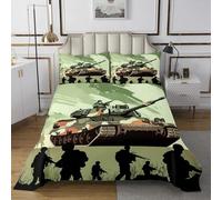 richhome Set copriletto per bambini con soldato di carro armato, per bambini, ragazze, adolescenti, attrezzatura militare, trapuntato, traspirante, decorazione per camera da letto