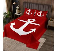 richhome Set copriletto per letto singolo con motivo ancora, per bambini, ragazzi e ragazze, decorazione oceano, mare, avventura, costiera, marina, trapuntato, decorazione per la camera