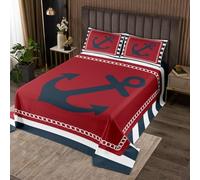 richhome Set copriletto per letto singolo, motivo ancora, per bambini, ragazzi, ragazze, decorazione oceano, mare, avventura, costiera, marina, trapuntato, decorazione per la camera