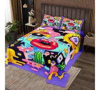 richhome Set copriletto per letto singolo, motivo graffiti, per bambini, motivo arte astratta, per ragazzi, ragazze, adolescenti, cultura di strada, copriletto, decorazione per camera da letto viola