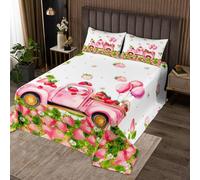 richhome Set copriletto per ragazze con fragole e mongolfiera, taglia unica, Kawaii, rosa, fattoria, auto, mongolfiera, per bambini e ragazzi, stampa con frutta fresca tropicale, trapuntato