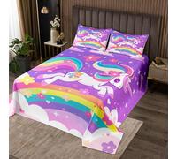 richhome Set copriletto singolo con unicorno e arcobaleno, motivo galassia, per bambini e ragazzi, motivo fiabe e animali dei cartoni animati, trapuntato, decorazione per la camera