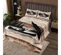 richhome Set copriletto trapuntato con scritta "Welcome to The Lake", per bambini, stile vintage, per bambini, ragazze, ragazzi, casa sul lago, capanna, attività all'aperto, albero, marrone