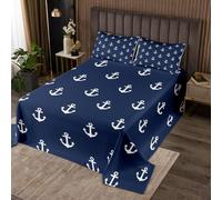 richhome Set copriletto trapuntato per bambini blu navy con ancora, per ragazzi e ragazze, decorazione per la camera da letto, oceano, mare, avventura, marina, costiera, copriletto trapuntato per