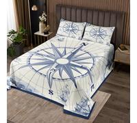 richhome Set copriletto trapuntato per bambini con bussola, per ragazzi, ragazze, adolescenti, decorazione per la camera da letto, oceano, barca a vela, mare, avventura, pirati, natura, copriletto