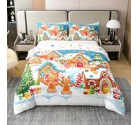 richhome Set copripiumino natalizio con pan di zenzero, 100% cotone, super king size, per ragazzi e ragazze, set di biancheria da letto morbido, 3 pezzi, omino di pan di zenzero, casa, regali di