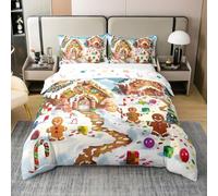 richhome Set copripiumino natalizio in 100% cotone, per letto super king size, con omino di pan di zenzero, 3 pezzi, regali di caramelle con 2 federe