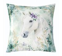 richhome Set di 1 federa per cuscino a forma di cavallo bianco, 60 x 60 cm, per bambini, ragazze, adolescenti, piante, cavallo al galoppo, per la casa, con animali selvatici