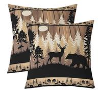 richhome Set di 1 federa per cuscino a tema caccia di animali selvatici con orso rustico, per casa, divano, letto, divano, per bambini e ragazzi, con animali selvatici, 60 x 60 cm