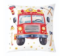 richhome Set di 1 federa per cuscino con camion dei pompieri, 55 x 55 cm, per bambini e ragazze, per bambini, ragazze, adolescenti, auto, ascia del fuoco, casa, pompiere, federe per cuscino con