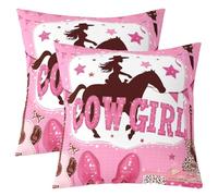 richhome Set di 1 federa per cuscino con motivo cowgirl occidentale, per divano, letto, divano, cappello da cowgirl, per bambini, ragazzi, ragazze, stelle, stampa leopardata, 55 x 55 cm