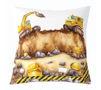 richhome Set di 1 federa per cuscino con motivo escavatore, 45 x 45 cm, per bambini e bambine, per ragazzi e ragazze, motivo cartoni animati, auto, strada, decorazione per la casa, attrezzature