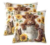 richhome Set di 1 federa per cuscino con motivo mucca delle Highland e girasole, reversibile, stile rustico, per divano, letto, stile occidentale, per interni ed esterni, 60 x 60 cm