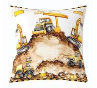 richhome Set di 1 federa per cuscino da 40 x 40 cm, per bambini con escavatore, per ragazzi e ragazze, ragazzi e adolescenti, con motivo cartoni animati, auto, strada, attrezzature per la casa, camion