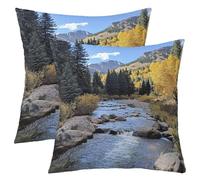 richhome Set di 1 federa per cuscino reversibile, 60 x 60 cm, motivo paesaggio naturale, per bambini, con albero, montagna, fiume, cielo, per divano, letto, decorazione naturale, per interni ed