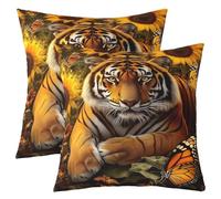 richhome Set di 1 federa per cuscino reversibile per bambini, 60 x 60 cm, motivo tigre, animali selvatici, per ragazzi, ragazze, adolescenti, safari, gatti, per divano, letto, fauna selvatica