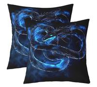 richhome Set di 1 federe per cuscino con drago occidentale, 60 x 60 cm, per bambini, blu, nero, reversibile, per ragazzi e ragazze, a tema fantasy, per divano, letto, fauna selvatica magica