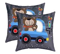 richhome Set di 2 federe per cuscini con orsetto kawaii, 50,8 x 50,8 cm, motivo città avventura, semaforo, reversibile, sagoma di edificio, acquerello, gallo, set per la decorazione della stanza