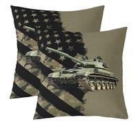 richhome Set di 4 federe per cuscini con bandiera del carro armato, 50 x 50 cm, motivo mimetico, reversibile, per bambini, ragazze, militari, per divano, letto, amanti del carro armato