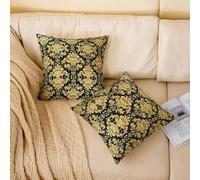 richhome Set di 4 federe per cuscini con motivo damascato, 40 x 40 cm, vintage, motivo floreale, nero, oro, per adulti e adolescenti, gotico, osso, scheletro, antico, vittoriano, barocco, decorazione
