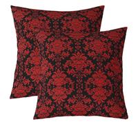 richhome Set di 4 federe per cuscini con motivo damascato, 50 x 50 cm, vintage, motivo floreale, nero e rosso, per adulti e adolescenti, gotico, osso, scheletro antico, vittoriano, barocco