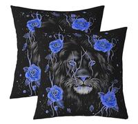 richhome Set di 4 federe per cuscini con rosa blu e leone, per bambini, ragazzi e ragazze, 50 x 50 cm, motivo animali selvatici 3D, romantico, floreale, decorazione per interni ed esterni