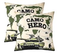 richhome Set di 4 federe per cuscini reversibili, 40 x 40 cm, motivo elicottero carro armato, per bambini, ragazze, soldato, per divano, letto, attrezzature militari, per interni ed esterni
