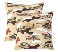richhome Set di 4 federe per cuscini reversibili per bambini, motivo carro armato di elicottero, 50 x 50 cm, motivo mimetico marrone, per ragazzi e ragazze, equipaggiamento militare, per divano, letto