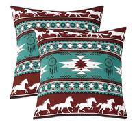 richhome Set di 4 federe per cuscino bohémien, 40 x 40 cm, per bambini, nativi aztechi del sud-ovest, per ragazzi, ragazze, adolescenti, nativi americani del sud-ovest, colore: rosso vino, verde acqua