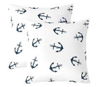 richhome Set di 4 federe per cuscino con ancora bianca, 45 x 45 cm, morbide, per bambini, ragazzi, ragazze, adolescenti, decorazione per la stanza a tema pirati, oceano, onda, marina, marina
