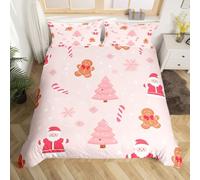 richhome Set di biancheria da letto con copripiumino e scritta Merry Christmas, per ragazzi e ragazze, con Babbo Natale, omino di pan di zenzero, decorazione per camera da letto, 3 pezzi, fiocco di
