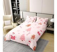 richhome Set di biancheria da letto con copripiumino natalizio, 100% cotone, super king size, motivo albero di Natale, Babbo Natale, omino di pan di zenzero, decorazione per camera da letto, 3 pezzi