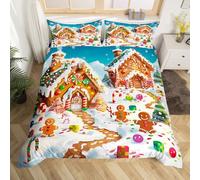 richhome Set di biancheria da letto con copripiumino natalizio con omino di pan di zenzero e omino di pan di zenzero, decorazione per camera da letto, 3 pezzi, regali di caramelle