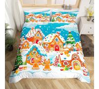 richhome Set di biancheria da letto con copripiumino natalizio con omino di pan di zenzero, traspirante, morbido, 3 pezzi, con omino di pan di zenzero, decorazione per camera da letto, idea regalo