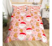 richhome Set di biancheria da letto con copripiumino natalizio rosa, per ragazzi e ragazze, traspirante, morbido, carino, pupazzo di neve, 3 pezzi, decorazione per camera da letto con omino di pan di