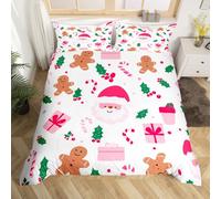richhome Set di biancheria da letto con copripiumino per letto matrimoniale, motivo: omino di pan di zenzero, traspirante, morbido, 3 pezzi, decorazione per camera da letto, stampella natalizia