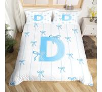 richhome Set di biancheria da letto con copripiumino per ragazze con fiocco blu per ragazzi e ragazze con lettera D monogramma decorazione per camera da letto 3 pezzi fiocchi coquette