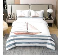 richhome Set di biancheria da letto con copripiumino super king size, motivo barca a vela, decorazione nautica, 100% cotone, per bambini e ragazzi, a tema mare, avventura, oceano, moderno, collezione