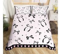 richhome Set di biancheria da letto con fiocco rosa e nero per bambine e bambini, per letto junior/culla, grazioso copripiumino con fiocco, decorazione per la camera da ragazza, con fiocco
