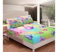 richhome Set di biancheria da letto con lenzuolo con angoli per letto singolo con farfalle e farfalle, per ragazzi e ragazzi, senza lenzuolo superiore, bella decorazione per la stanza
