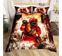 richhome Set di biancheria da letto con stampa pompiere, per letto singolo, con fiamme ardenti, set copripiumino per bambini, ragazzi e ragazze, set di biancheria da letto decorativo, 2 pezzi