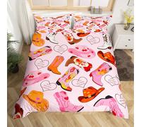 richhome Set di biancheria da letto con stivali da cowgirl rosa, per ragazze e ragazzi, per lettino, stile occidentale, azteco, decorativo, cappello da cowgirl, stile rustico, stile esotico, morbido