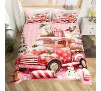 richhome Set di biancheria da letto per bambini con camion di Natale, per letto singolo, con pupazzo di neve, decorazione per camera da letto per ragazzi e ragazze, con omino di pan di zenzero, fiocco