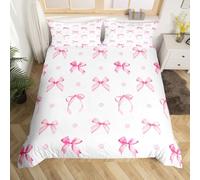richhome Set di biancheria da letto per bambini con copripiumino e fiocco bianco rosa e bianco, per letto junior/culla, stile principessa sognante, per ragazze, con fiocco, floreale, decorativo