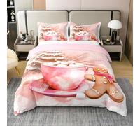 richhome Set di biancheria da letto per bambini con omino di pan di zenzero e marshmallow, per letto matrimoniale, morbido, leggero, 3 pezzi (senza imbottitura)