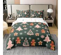 richhome Set di biancheria da letto per bambini con omino di pan di zenzero, in cotone, per letto matrimoniale, motivo albero di Natale e fiocchi di neve, decorazione per camera da letto di ragazzi e