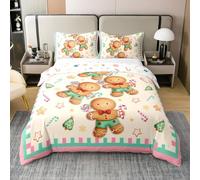 richhome Set di biancheria da letto per bambini con omino di pan di zenzero, in cotone, super king size, motivo natalizio con fiocchi di neve, decorazione per camera da letto di ragazzi e ragazze